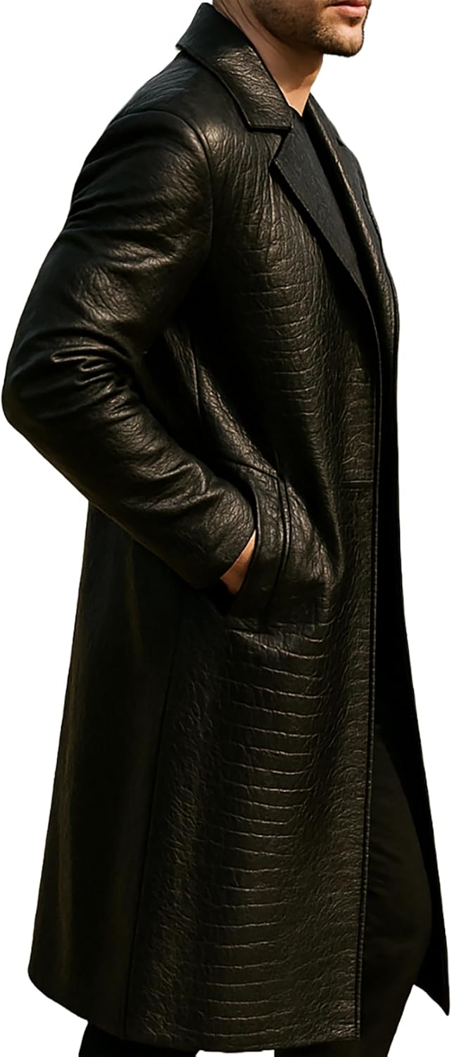 Amazon.com: NM-Fashions Black Crocodile Long Leather Trench
